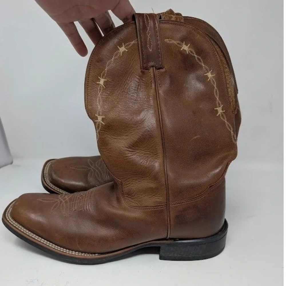 Tony Lama‎ Brown western cowboy boots square toe model 7916 sz 10 EE